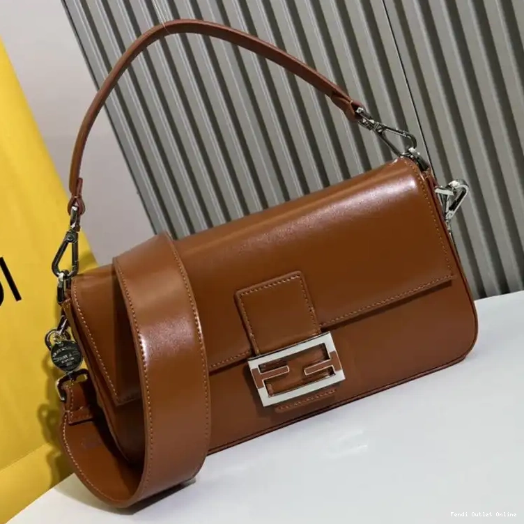 Affordable Leather Fendi Baguette Bag In Smooth Brown Tiffany Medium 0613